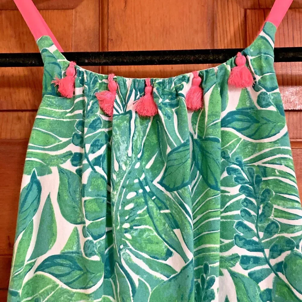 Tommy Bahama Girls 7 Floral Tropical Green Pink Strappy Summer Resort Dress